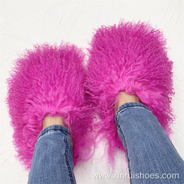 Mongolian Long Hair Warm Fur Slides Slippers
